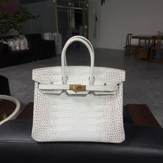 Premium Handcrafted Croc-Embossed Leather Tote Bag for Women, A-Grade Top-Layer Cowhide with Waxed Thread Stitching & Stainless Steel Hardware, Birkin-Inspired 25/30 Top-Handle Purse