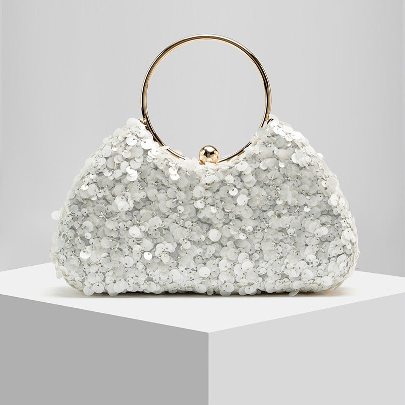 Pearl Embellished Ring Evening Clutch for Women, New Formal Gown Chain Handbag, Elegant Wedding Party Purse for Ladies