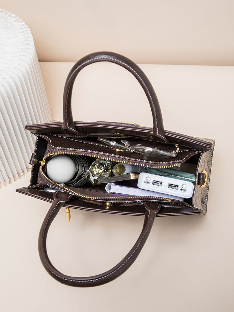 Chic Large Capacity Genuine Leather Tote Bag for Women, Kelly & Birkin-Inspired Turn-Lock Design with Unique Plum Blossom Clasp, Versatile Shoulder Crossbody Top-Handle Handbag