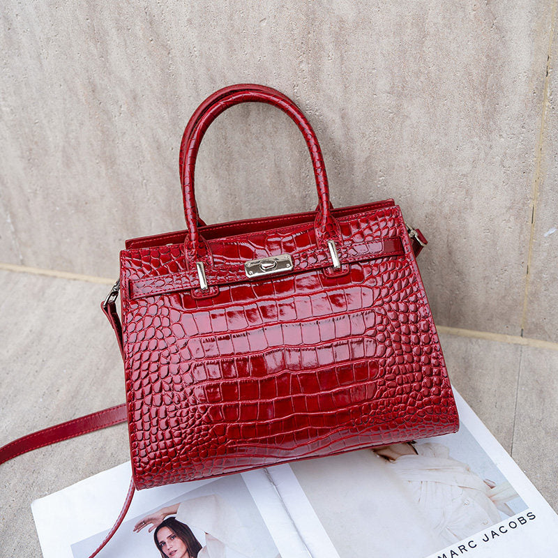 Chic Croc-Embossed Birkin-Inspired Tote Bag for Women, Premium Genuine Leather Top-Handle Crossbody Shoulder Handbag with Fashionable Design, Everyday Purse