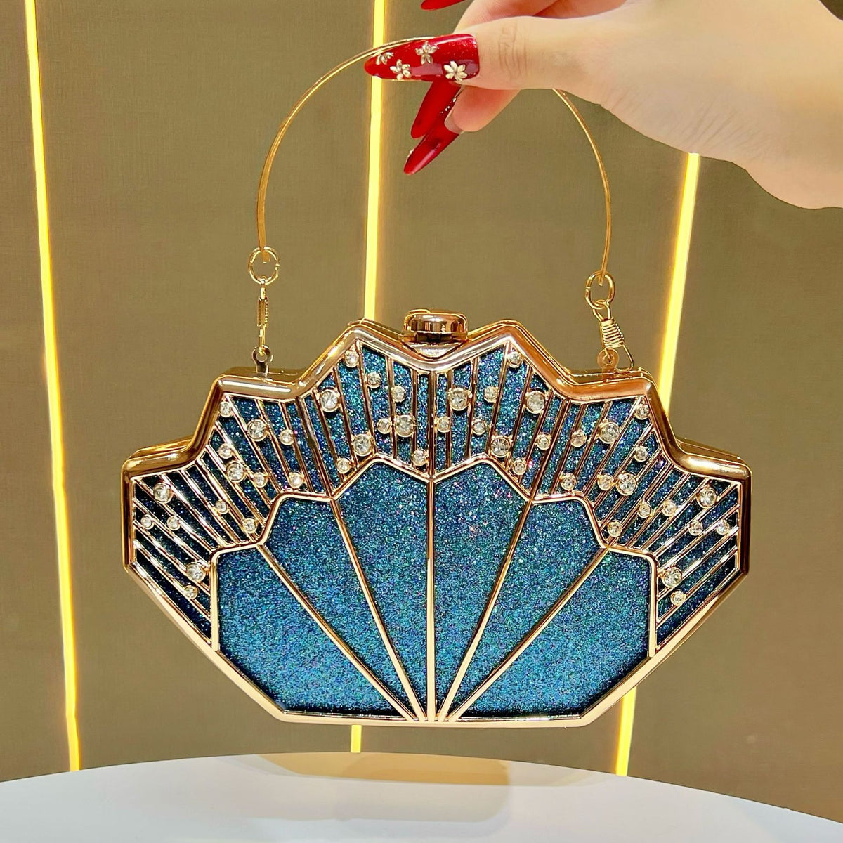 Women's Rhinestone-Embellished Premium Evening Clutch, Exquisite Top-Handle Crossbody Shoulder Handbag with Glamorous Design
