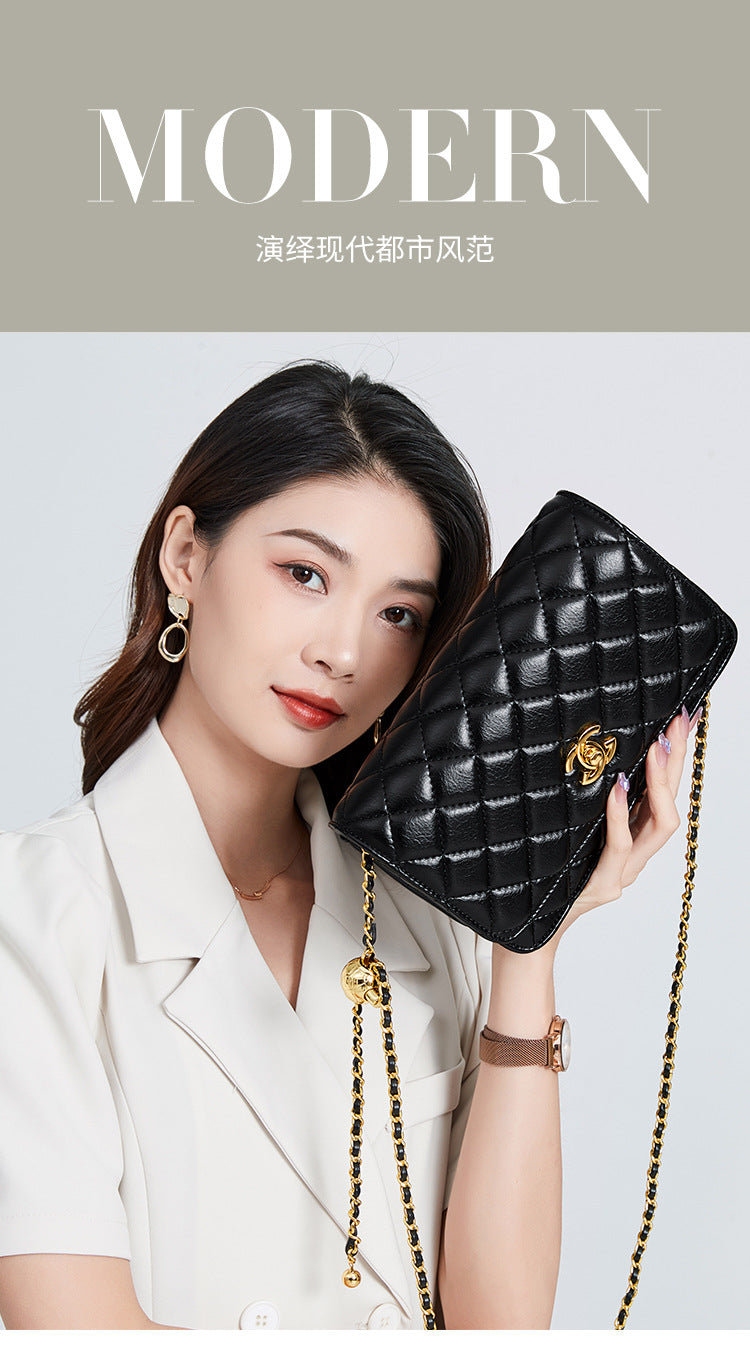 Luxurious Chanel-Style Quilted Small Square Bag for Women | Genuine Leather Cross-Body Shoulder Handbag with Signature Gold Ball Chain | New Spring/Summer Statement Purse with Timeless Diamond Stitching & Premium Finish | Trendy Everyday Accessory wi