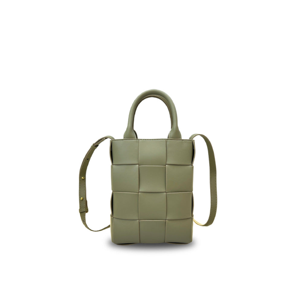 New Genuine Leather Woven Small Square Handbag for Women, Korean Style Fashion Phone Crossbody Bag, Shoulder Purse for Daily Use