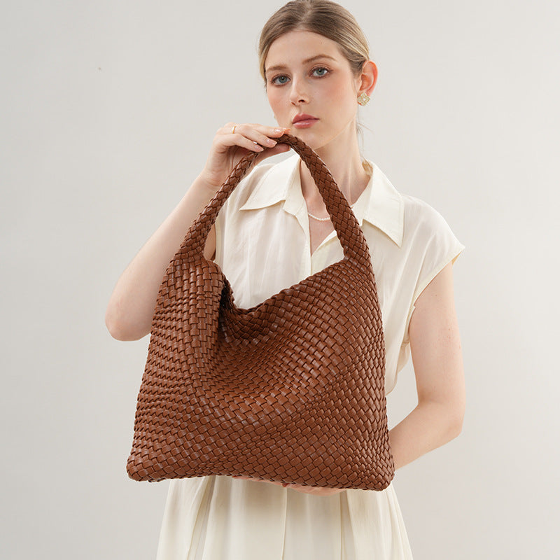 Handwoven Korean Style Large Capacity Mother-Child Bag, Casual Shoulder Top Handle Underarm Purse, Fashionable Handbag for Women