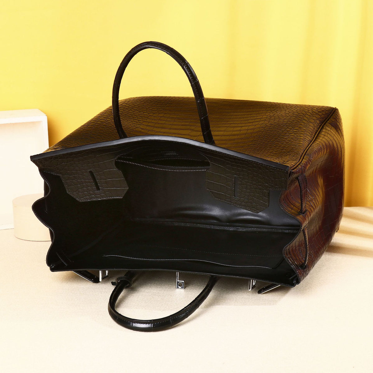 Premium Croc-Embossed Extra Large Briefcase for Men, Birkin-Inspired Business Tote with Spacious Capacity, Professional Commuter Top-Handle Bag