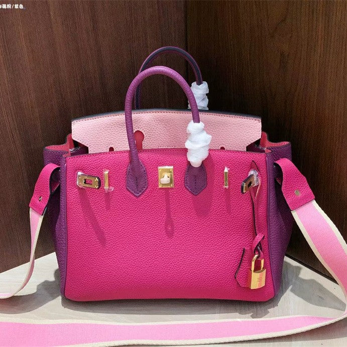 New Spring/Summer Birkin-Inspired Tri-Color Handbag for Women, Premium Top-Layer TC Cowhide Leather with Trendy Design, Versatile Shoulder Crossbody Tote for Everyday Style