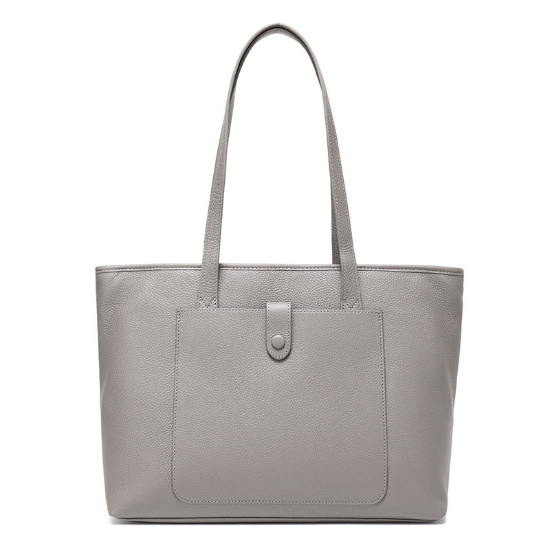Genuine Leather Tote Bag for Women Minimalist Classic Large Capacity Shoulder Handbag, Versatile Purse with Timeless Style