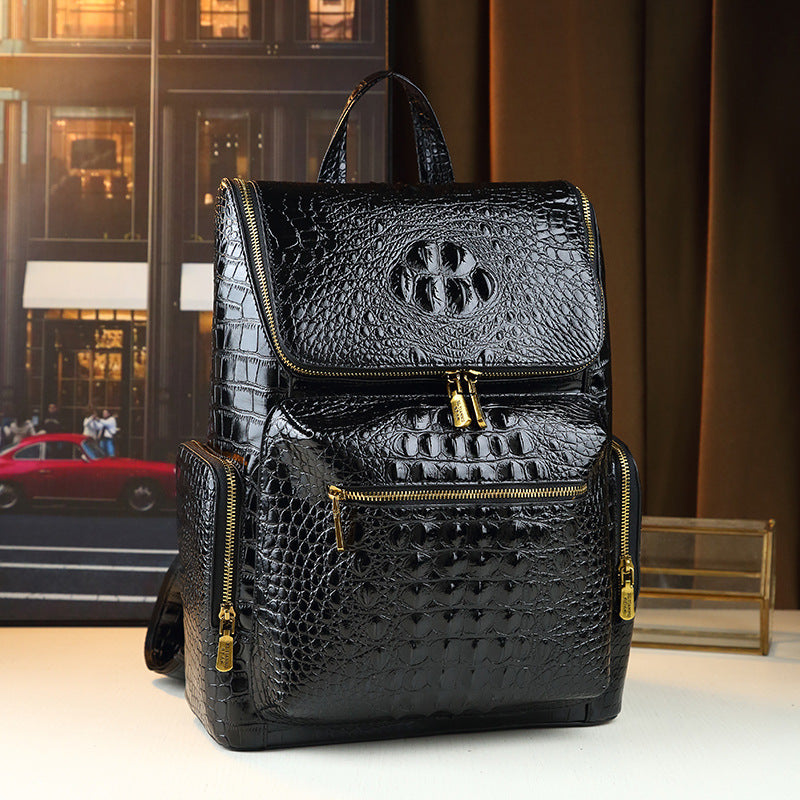 New Arrival Croc-Effect Large Capacity Backpack for Men & Women, A Fashionable Anti-Theft Travel Daypack with Casual Trendy Design, Perfect for Daily & Travel
