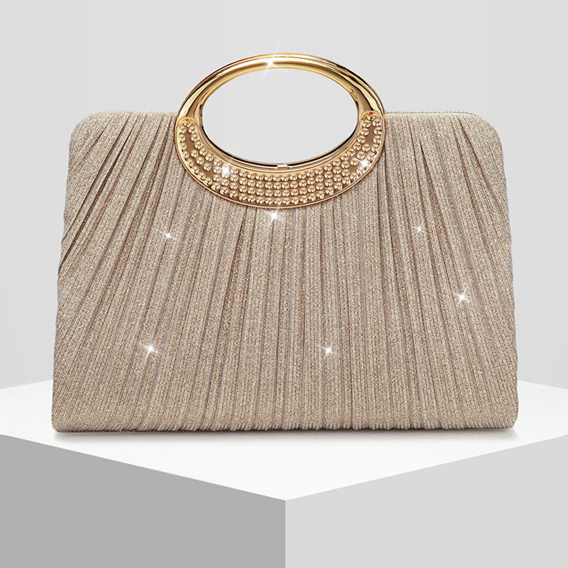 Ring Pleated Sparkly Evening Clutch for Women, New Formal Gown Wedding Handbag, Elegant Party Purse for Ladies