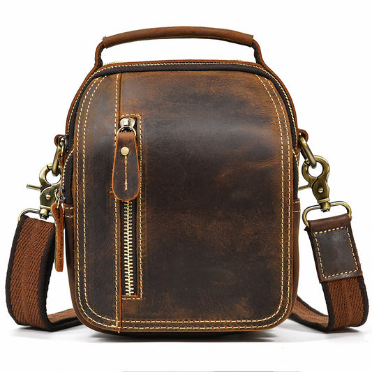 Vintage Crazy Horse Leather Large Capacity Waist Bag, Multifunctional Crossbody Shoulder Pouch, Casual Travel Pack for Men and Women