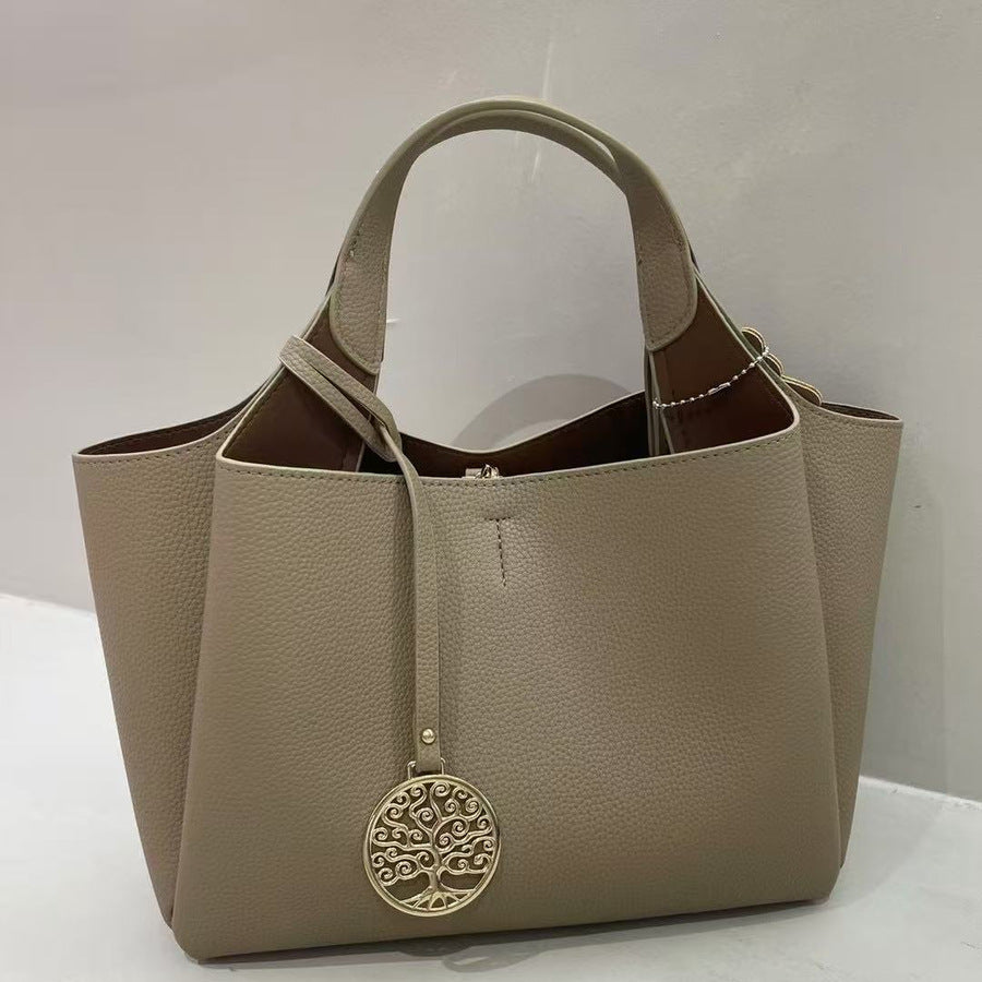 Large Capacity Tote Bag for Women Pebble Grain Leather Handbag Solid Color Top Handle Shoulder Crossbody Purse for Work & Everyday Commute