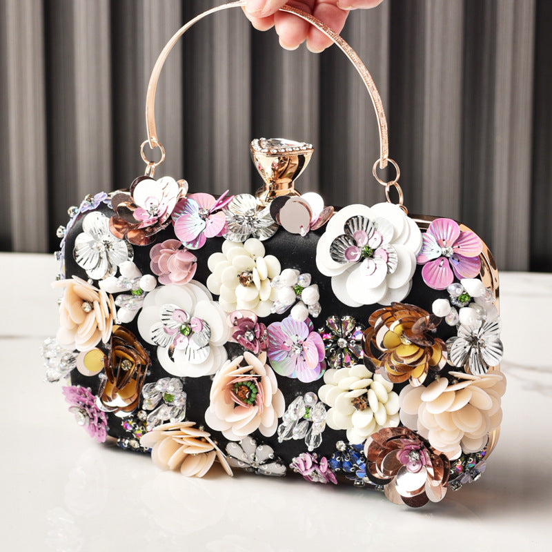 Exquisite Hand-Embroidered Floral Sequin Evening Bag for Women, A Vintage Top-Handle Banquet Purse Perfect for Formal Dresses & Special Occasions