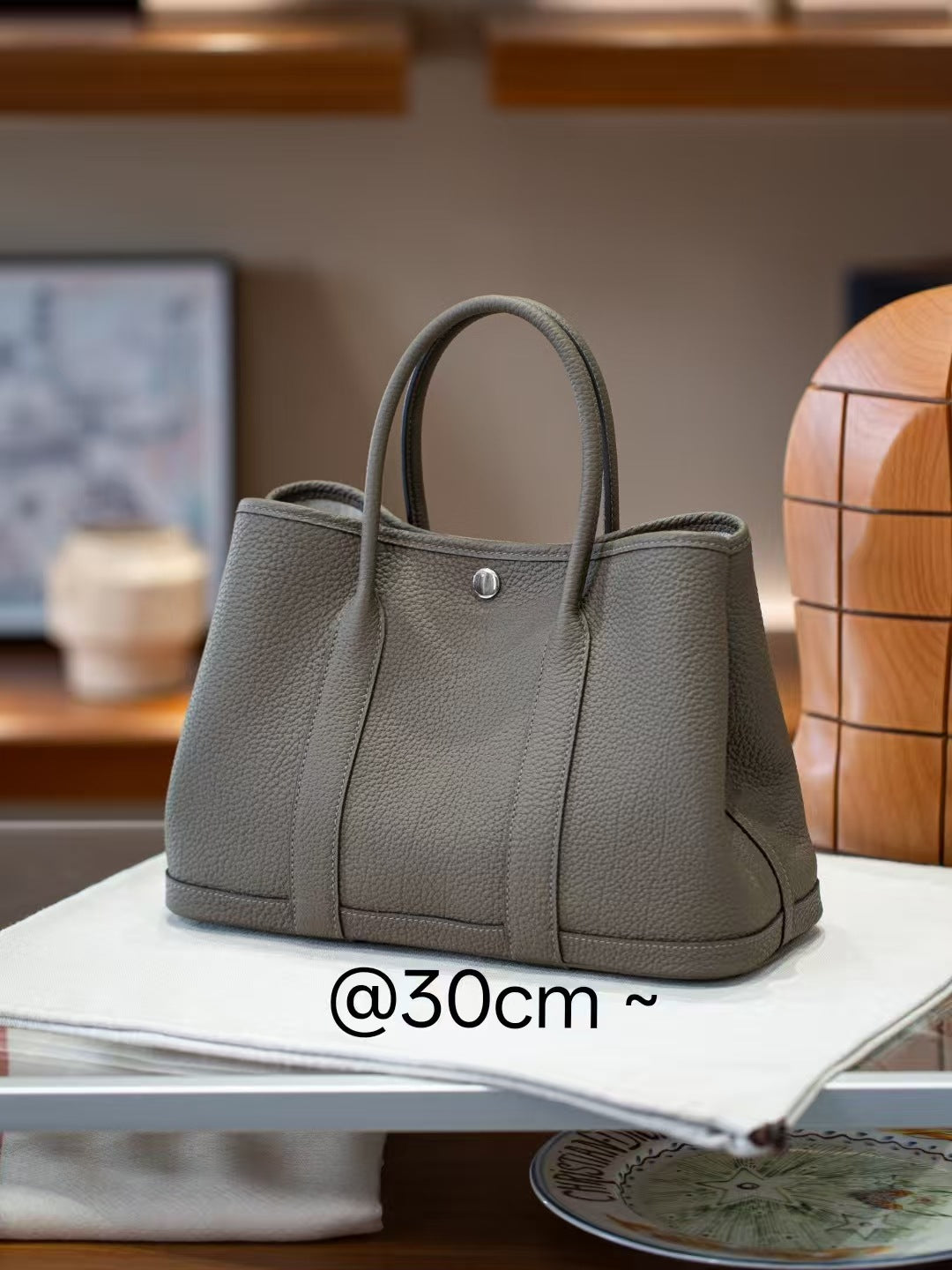 Genuine Togo Leather Garden Tote Bag for Women, New Spring Fashionable Small Top Handle Handbag, Hermès-Style Trendy Purse for Ladies