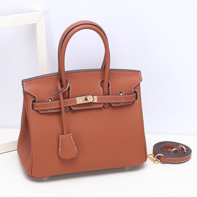 Genuine Togo Grain Cowhide Birkin-Style Bag for Women, Premium Shoulder Top Handle Handbag, Fashionable Kelly-Style Purse for Ladies