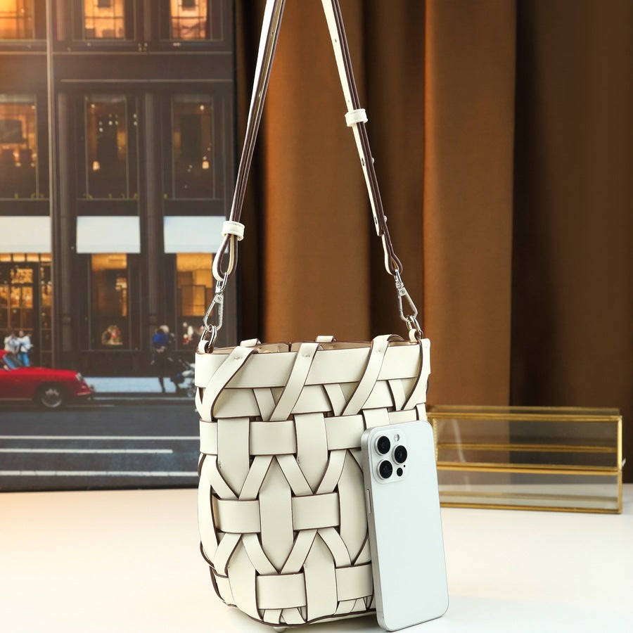 Woven Cylindrical Crossbody Bag Set for Women Underarm Shoulder Handbag with Detachable Sub-Pouch, Fresh Versatile Purse with Artisan Texture