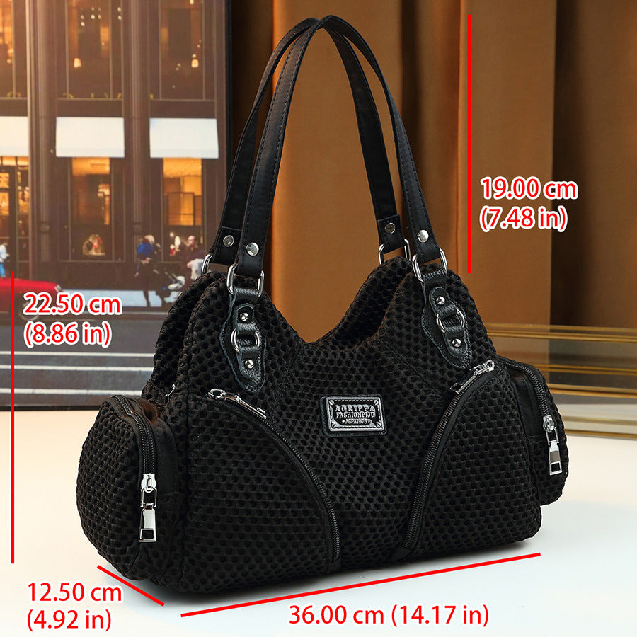 Mesh Multi-Pocket Underarm Bag for Women Niche Street Style Shoulder Handbag, Creative Commuter Purse with Soft Edgy Design