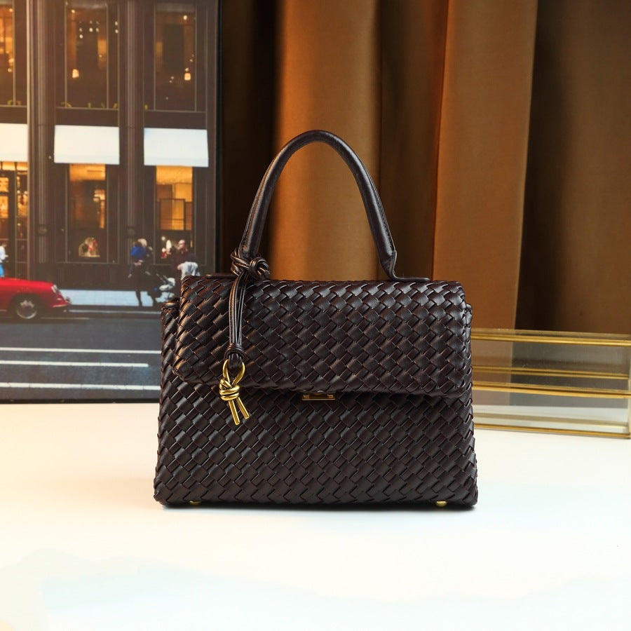 Handwoven Mini Square Bag for Women Niche Designer Briefcase Commuter Tote, Minimalist Versatile Top Handle Handbag with Artisan Weave Craftsmanship