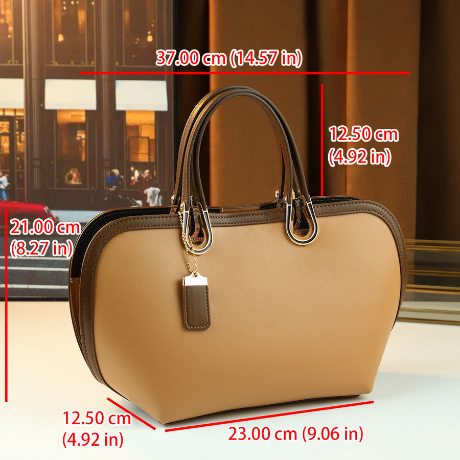 Color-Block Shell Bag for Women Large Capacity Top Handle Shoulder Crossbody Purse, Elegant Contrast Design with Versatile Everyday Appeal