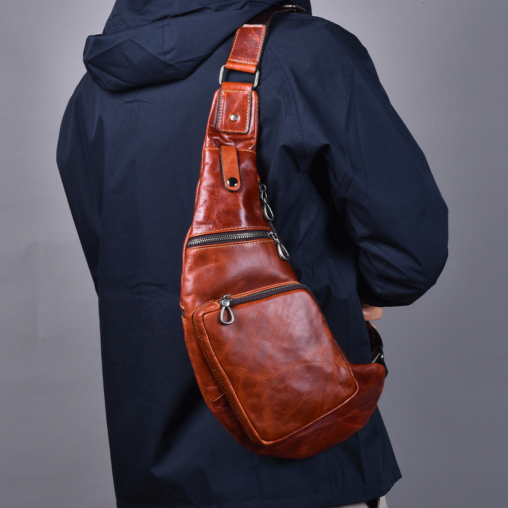 Premium Genuine Cowhide Leather Waist Chest Bag for Men | Large-Capacity Cross-Body Shoulder Pack with Built-In Phone Wallet | Multi-Functional Hands-Free Bag for Daily Commute, Travel & Outdoor Adventures | Durable & Stylish Men's Accessory with Ver