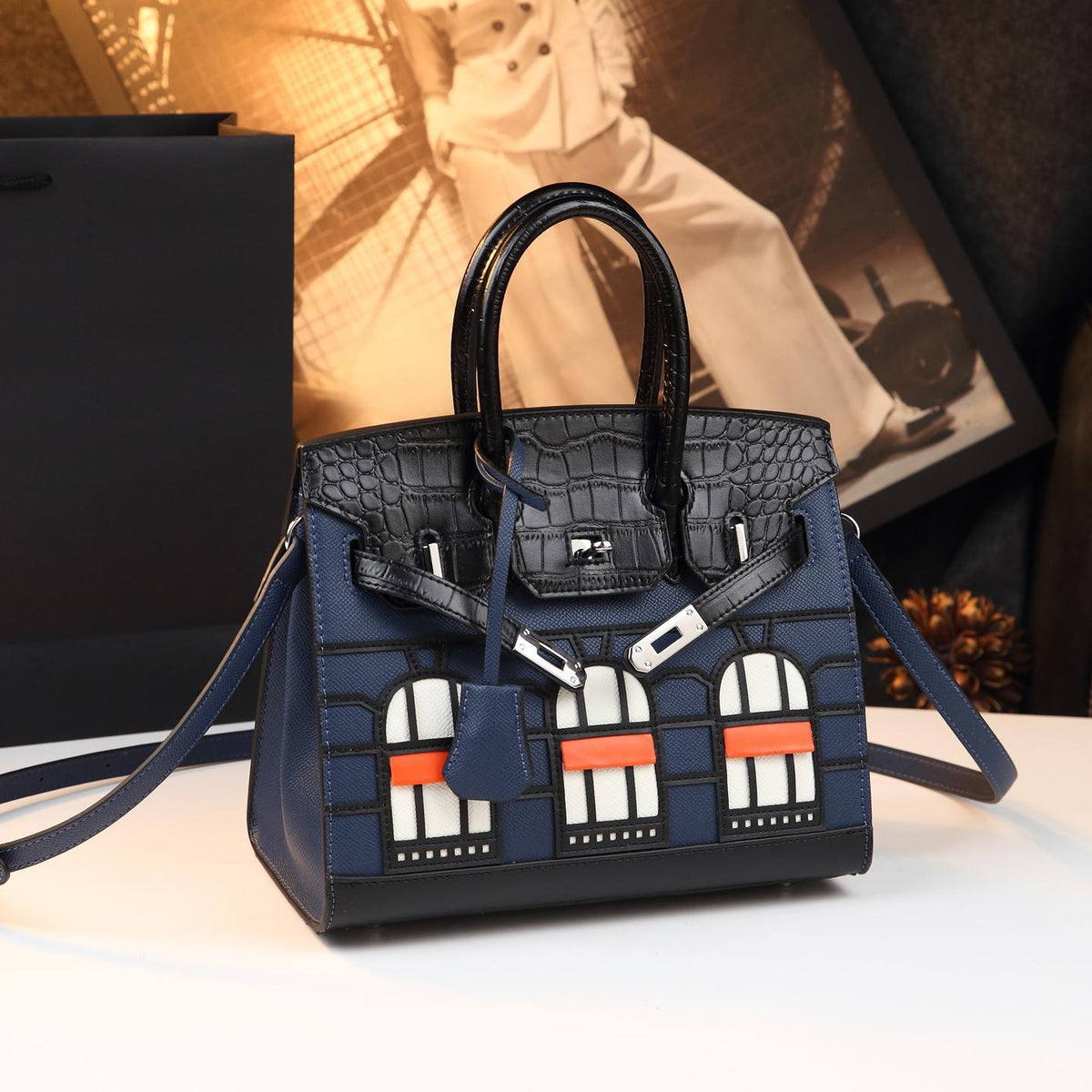 Chic Croc-Embossed Birkin-Inspired Tote Bag for Women, Premium Genuine Leather Top-Handle Shoulder Crossbody Handbag with Sophisticated Elegant Design, Trendy Everyday Purse