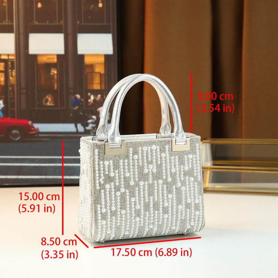 Rhinestone Pearl Embellished Lady Tote Bag for Women Evening Shoulder Crossbody Handbag, Elegant Versatile Purse with Glamorous Design
