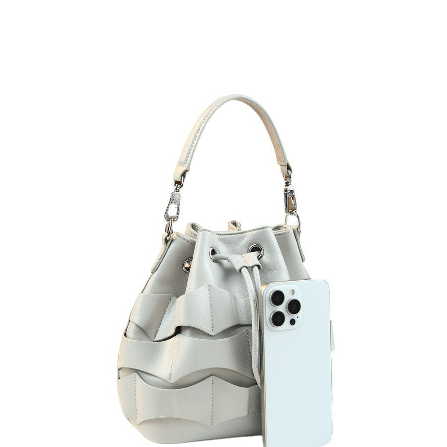 Pleated Drawstring Lucky Pouch Bucket Bag for Women Travel Shoulder Crossbody Handbag, Creative Versatile Purse with Unique Design