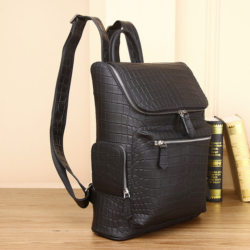 New Arrival Matte Croc-Effect Genuine Leather Backpack for Men, A Large Capacity High-End Laptop Backpack with Business Design, Perfect for Work & Travel