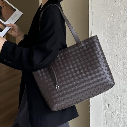 New Genuine Leather Woven Tote, Large Commuter Shopping Bag, Shoulder & Underarm Handbag for Women