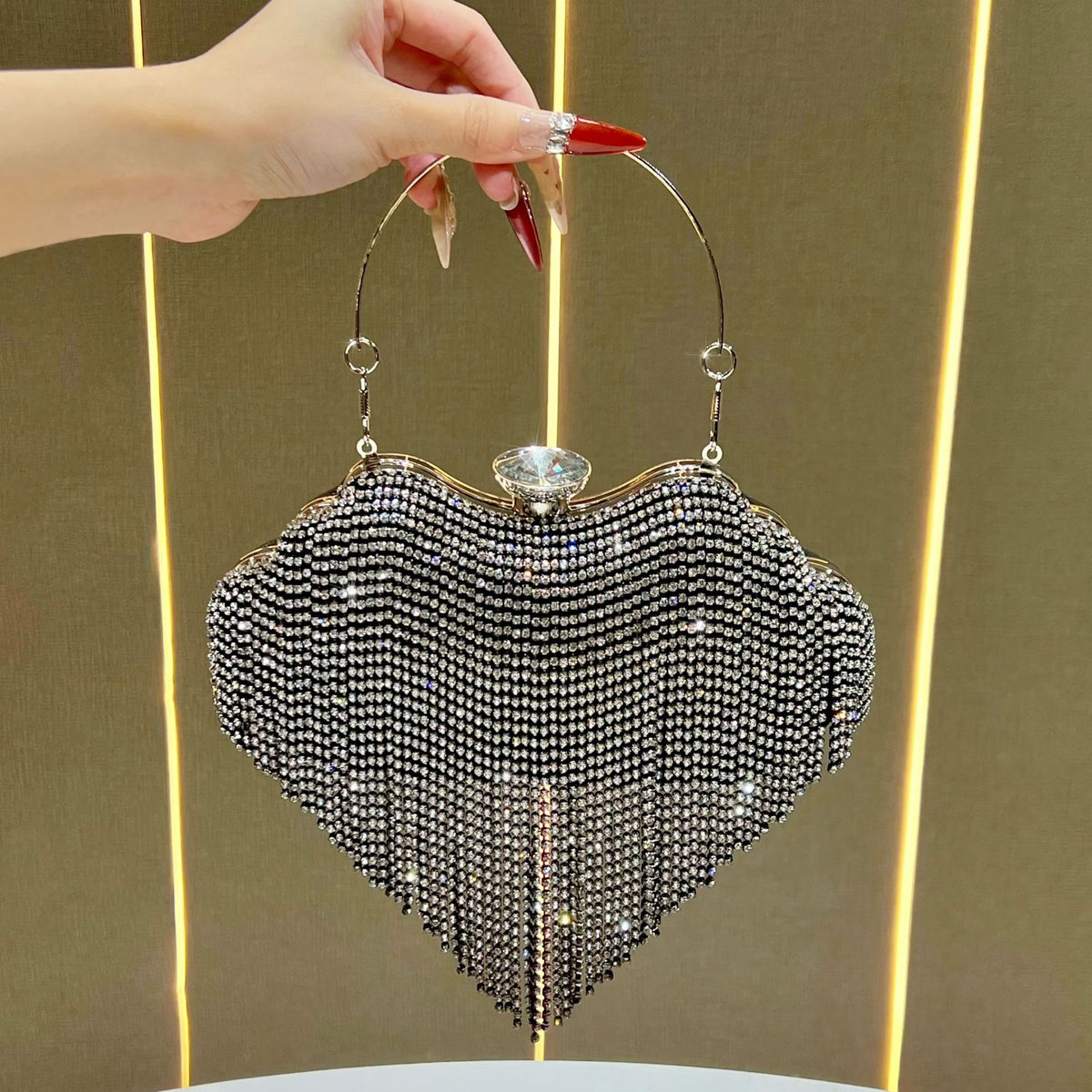 Dazzling Rhinestone Fringe Evening Clutch for Women, A Premium Crystal-Embellished Top-Handle Crossbody Bag with Unique Boutique Design, Perfect for Formal Gowns Weddings & Special Occasions