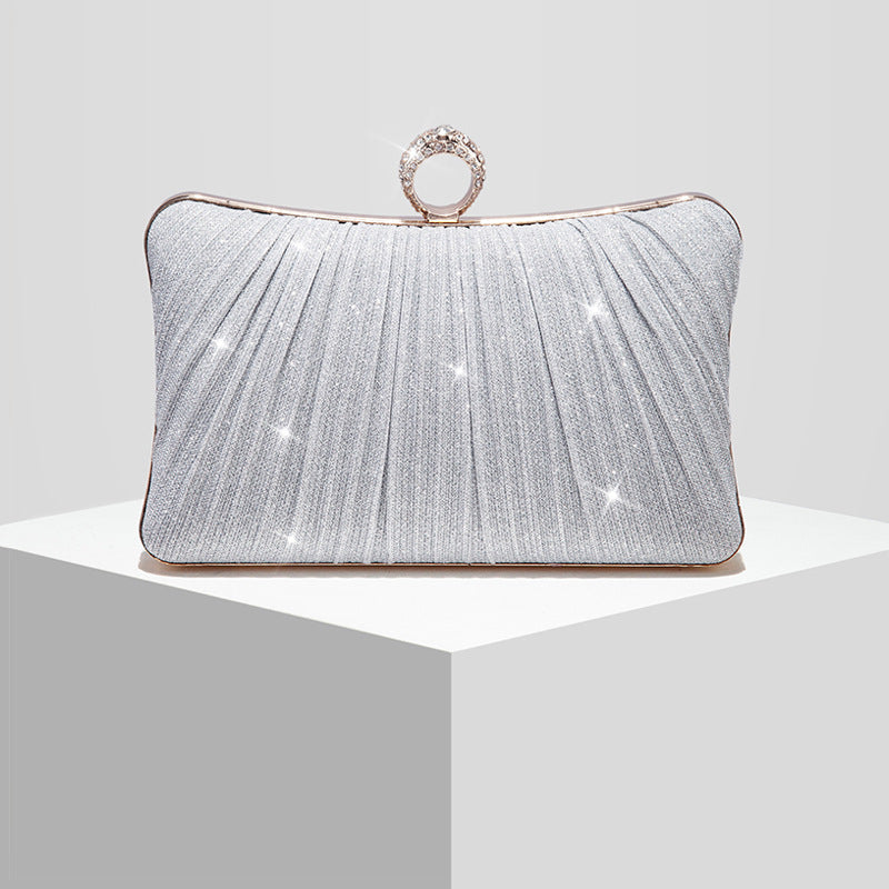 Pleated Rhinestone Evening Clutch for Women, New Sparkly Large Pillow Wedding Banquet Gown Envelope Bag, Elegant Formal Handbag for Ladies