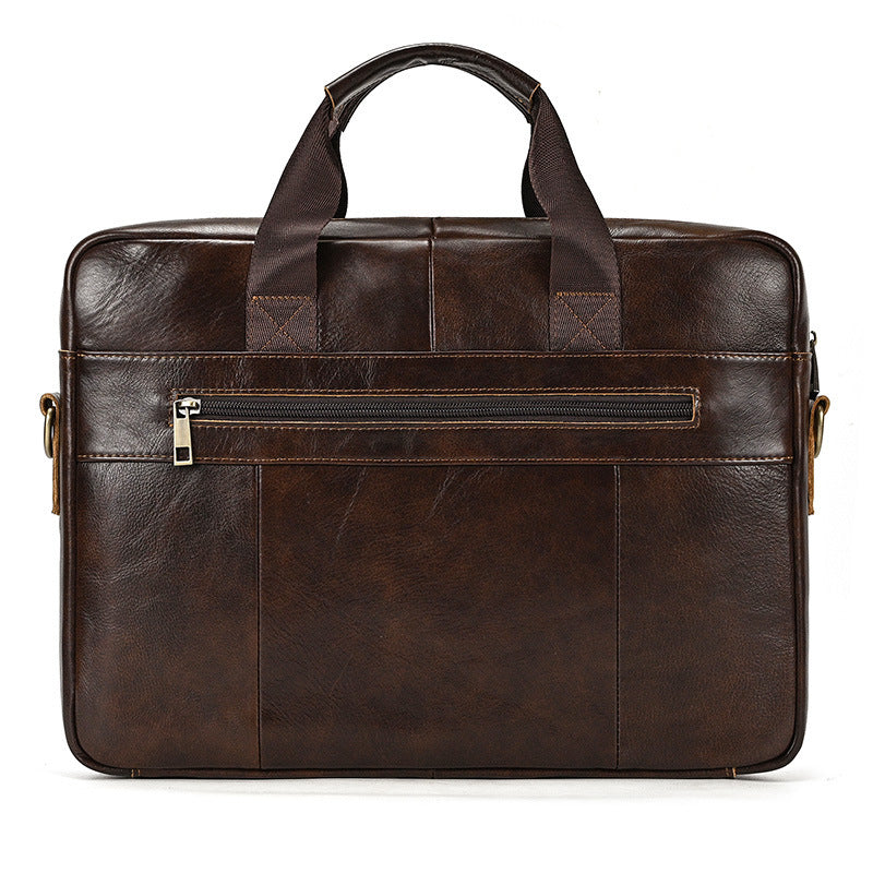 New Business Top Layer Cowhide 14-Inch Laptop Briefcase, Shoulder Crossbody Commute Bag, Premium Genuine Leather Work Bag for Men