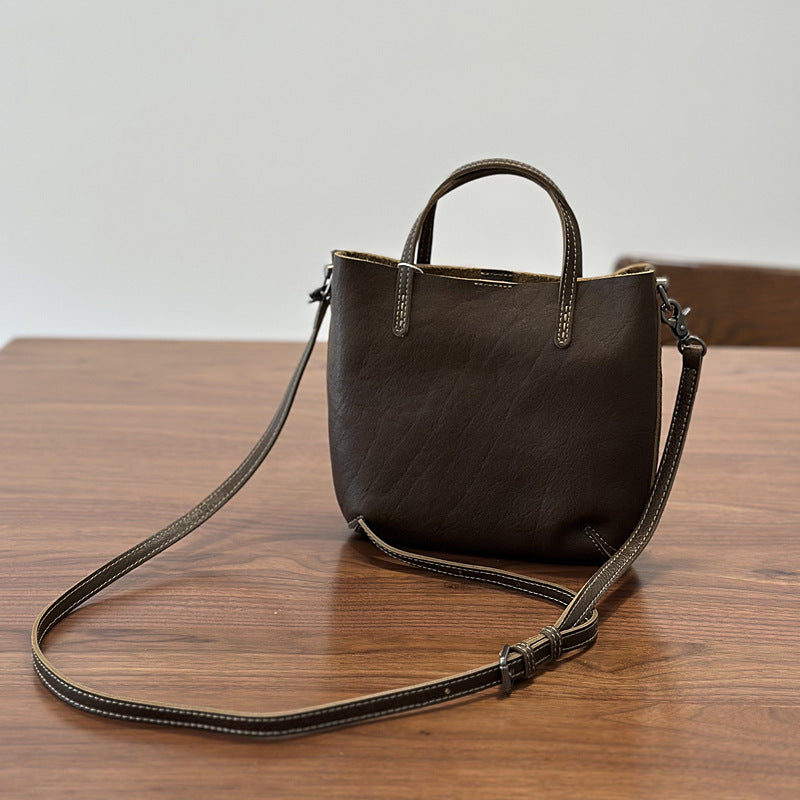 Genuine Vegetable-Tanned Leather Mini Bag for Women, New Spring Fashionable Versatile Shoulder Crossbody Purse, Trendy Small Handbag for Ladies