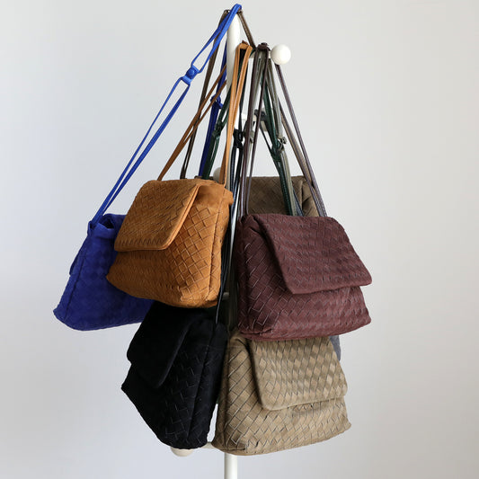 Frosted Cowhide Woven Flap Tote Bag for Women Large Capacity Commuter Shoulder Crossbody Handbag, Premium Matte Purse with Artisan Texture