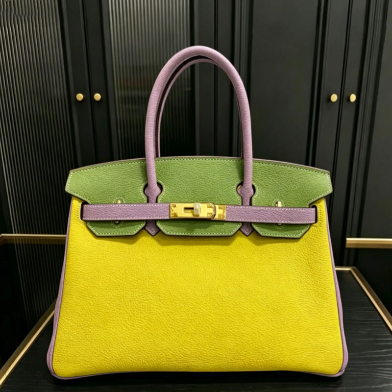 New Arrival Top-Layer Cowhide Leather Birkin-Inspired Handbag for Women, Gold-Tone Hardware with Versatile Shoulder Crossbody Design, European & American Chic Style for Everyday Elegance