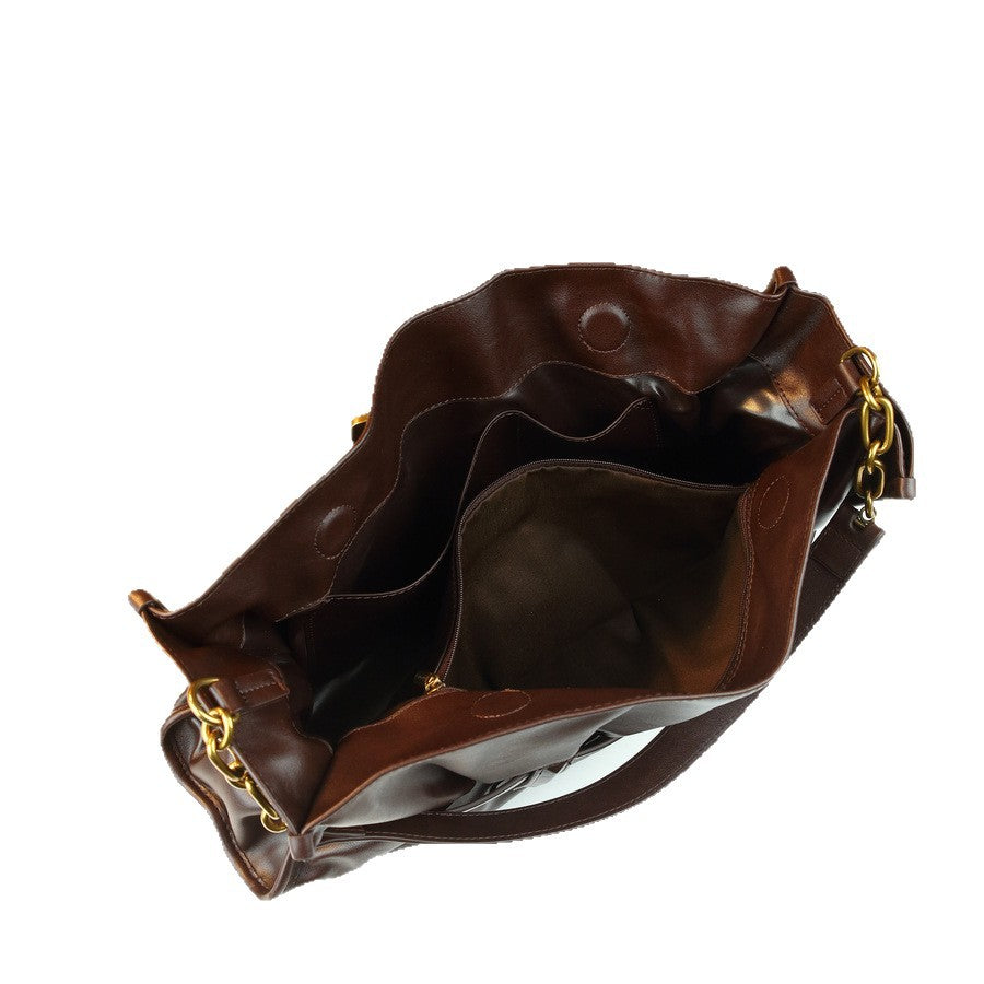 Metal Belt Buckle Pleated Cloud Bag for Women Large Capacity Shoulder Underarm Handbag, Creative Hardware Purse with Versatile Style