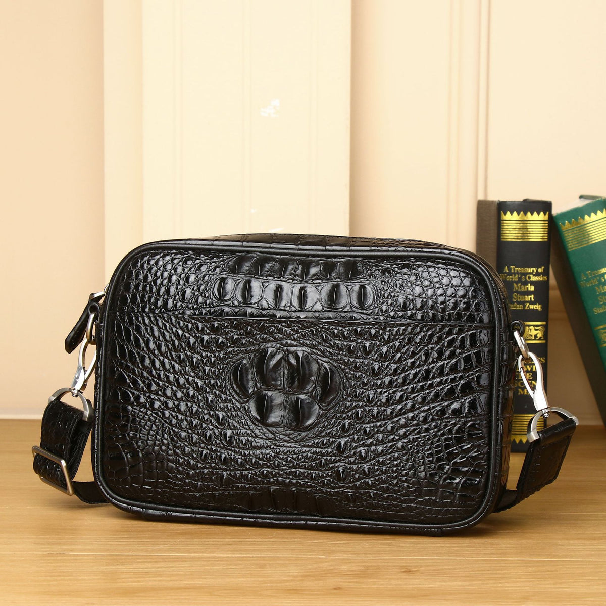 New Arrival Croc-Effect Small Crossbody Bag for Men, A High-End Horizontal Mini Backpack Shoulder Bag with Trendy Casual Design