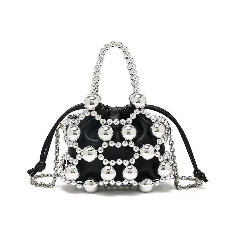 Cross-border new niche design exquisite hollow metal beaded woven bag 2025 new sense portable oblique span bag