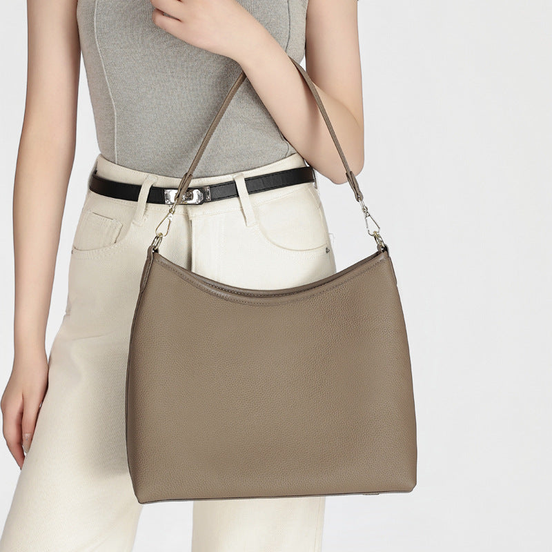 Soft Cowhide Hobo Tote Bag for Women Large Capacity Commuter Shoulder Handbag, Niche Minimalist Purse with Relaxed Slouchy Style