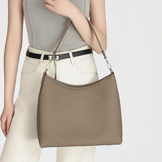 Soft Cowhide Hobo Tote Bag for Women Large Capacity Commuter Shoulder Handbag, Niche Minimalist Purse with Relaxed Slouchy Style