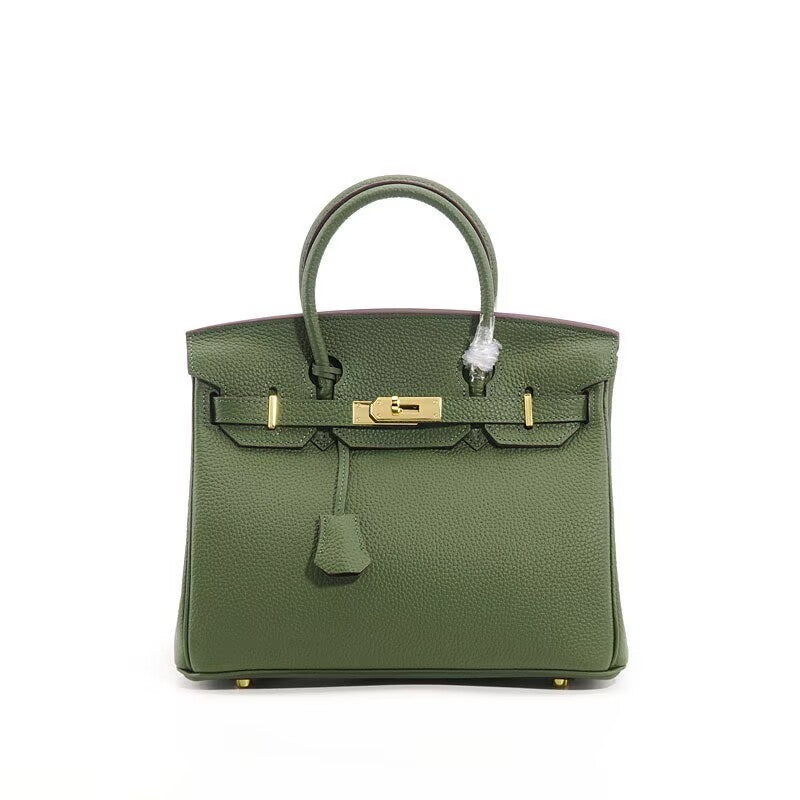 Genuine Top Layer Pebbled Cowhide Birkin-Style Bag for Women, Large Capacity Commute Top Handle Shoulder Crossbody Purse, Premium Leather Handbag for Ladies