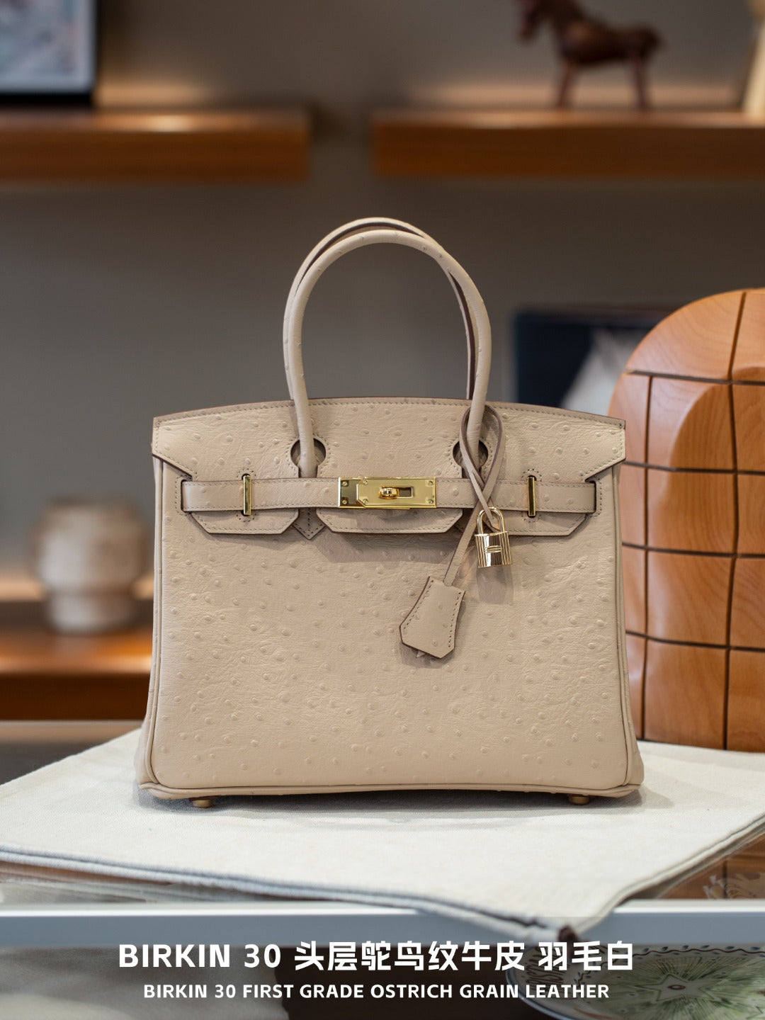 Top Layer Cowhide Ostrich-Embossed Birkin-Style Bag for Women, Large Capacity Business Casual Top Handle Handbag, Premium Leather Purse for Ladies