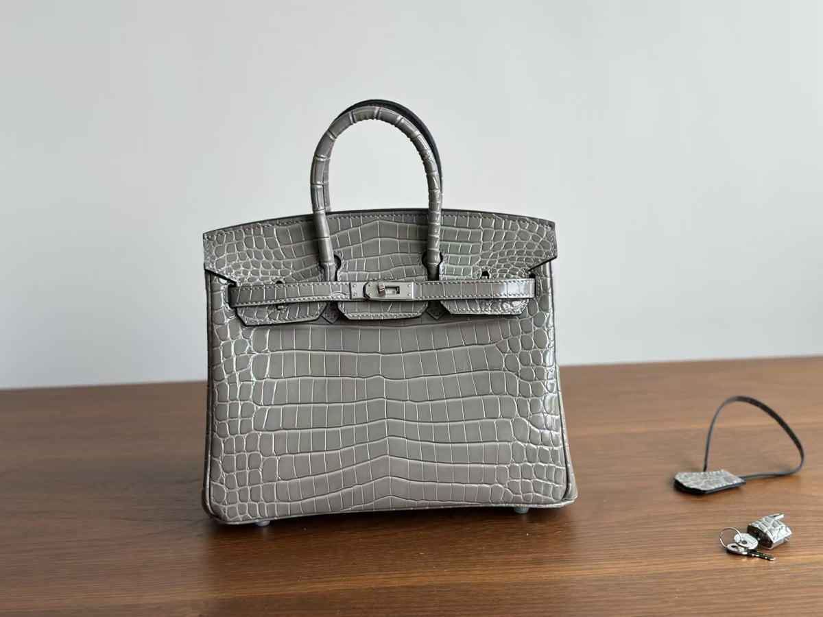Genuine Leather Tote Bag for Women, Hermès-Inspired Birkin-Style Handbag with Crocodile-Embossed Finish, Top-Grain Cowhide Leather, Hand-Stitched Craftsmanship, Available in 25cm and 30cm, Luxury Everyday Carry Purse