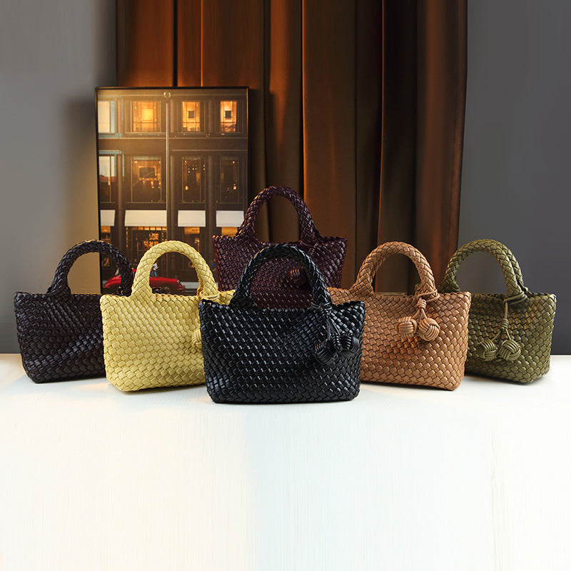 Handwoven Basket Tote Bag for Women with Detachable Sub-Bag, Minimalist Commuter Shoulder Handbag with Versatile Everyday Style