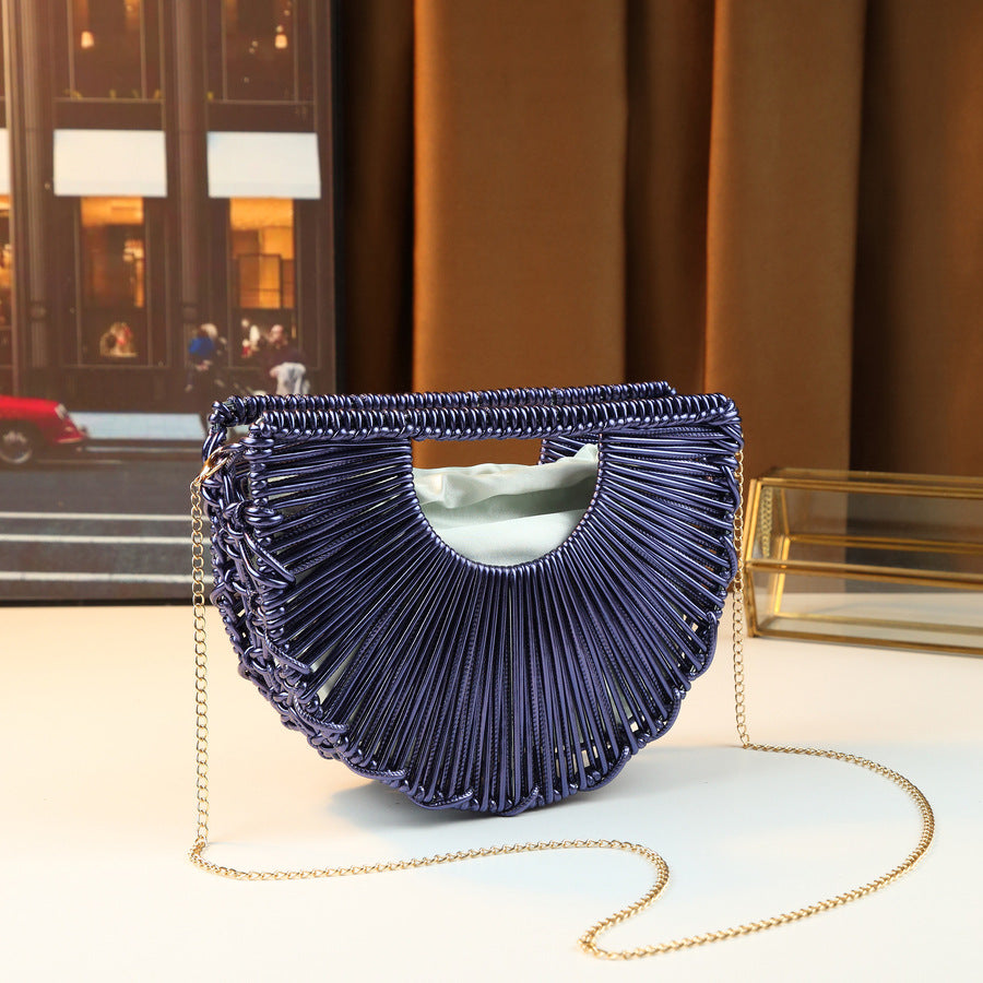 Line Woven Hollow Semi-Circle Bag for Women Niche Shoulder Crossbody Handbag, Exquisite Designer Purse with Artistic Open-Weave Design