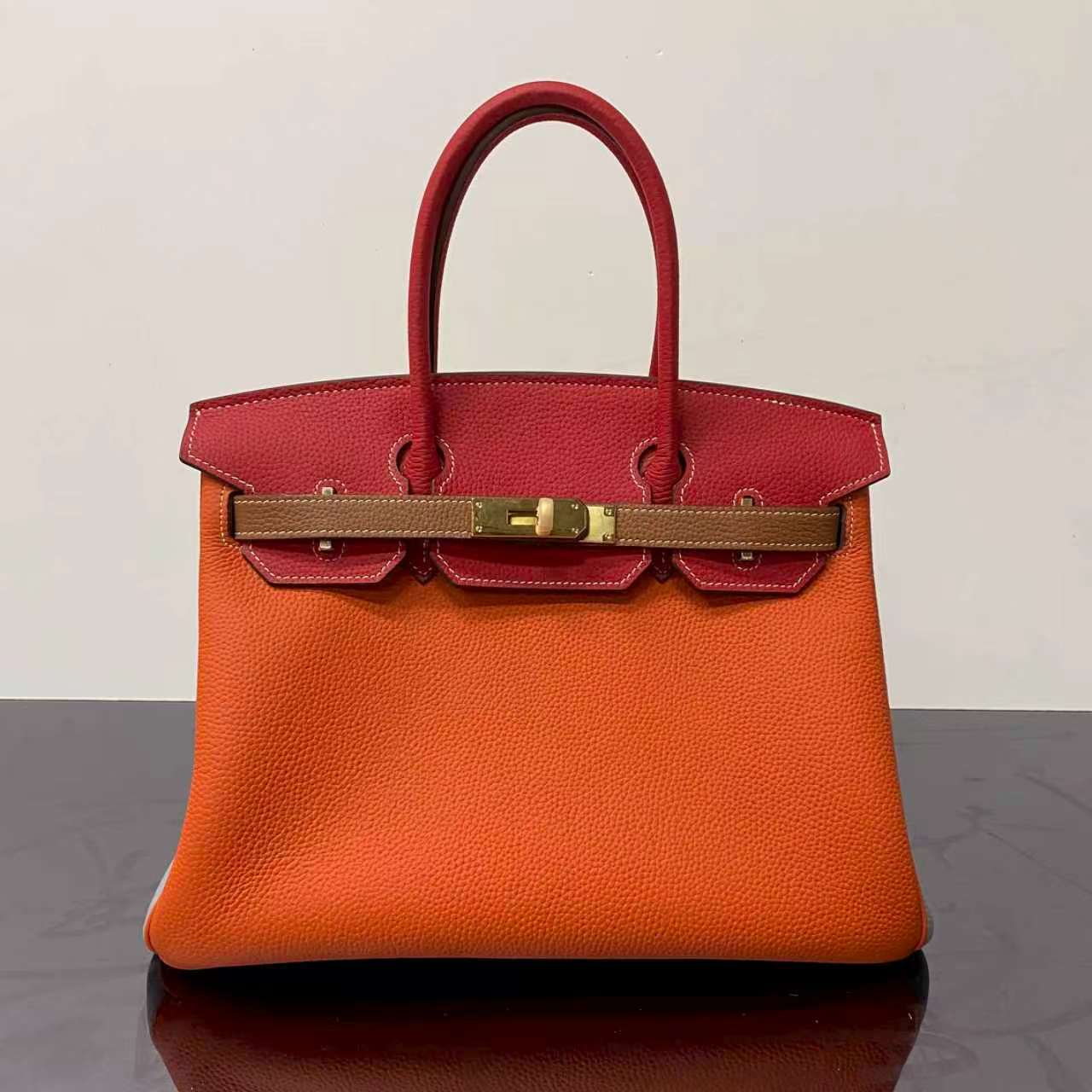 New Arrival Color-Blocked Birkin-Inspired Tote Bag for Women, Premium Top-Layer Cowhide Leather Large Capacity Shoulder Crossbody Handbag with Fashionable Design