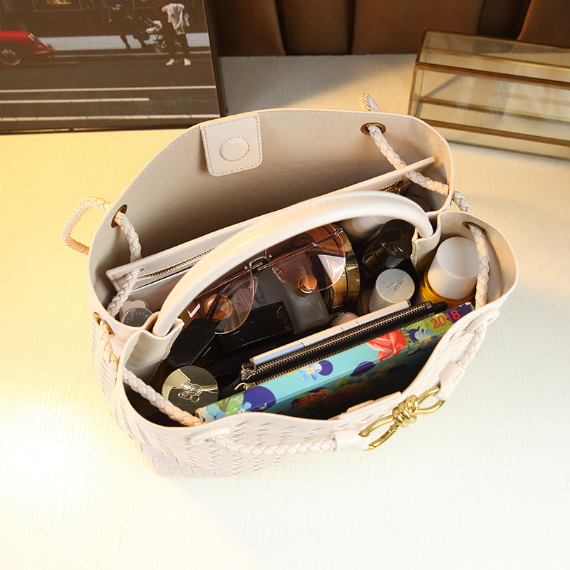Metal Buckle Bow Woven Bag for Women Casual Shoulder Handbag, Versatile Minimalist Purse with Elegant Bow Detail