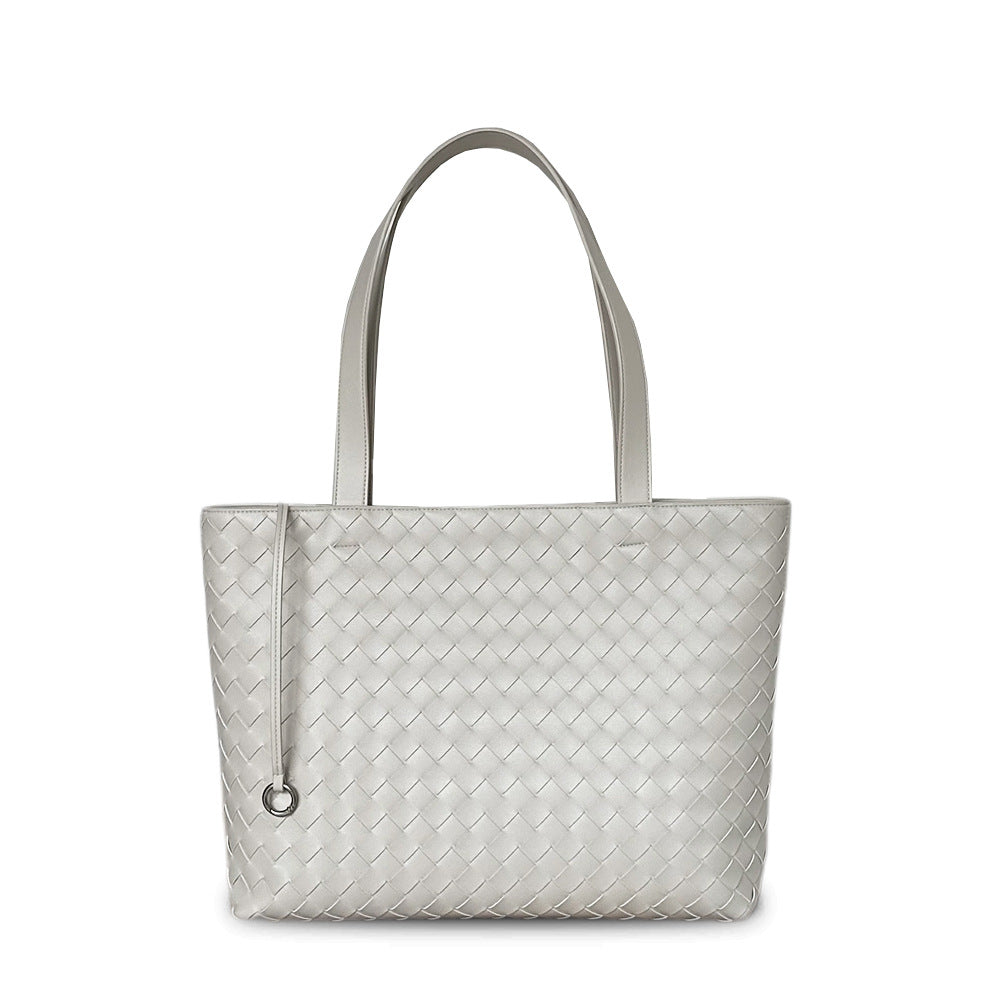 New Genuine Leather Woven Tote, Large Commuter Shopping Bag, Shoulder & Underarm Handbag for Women