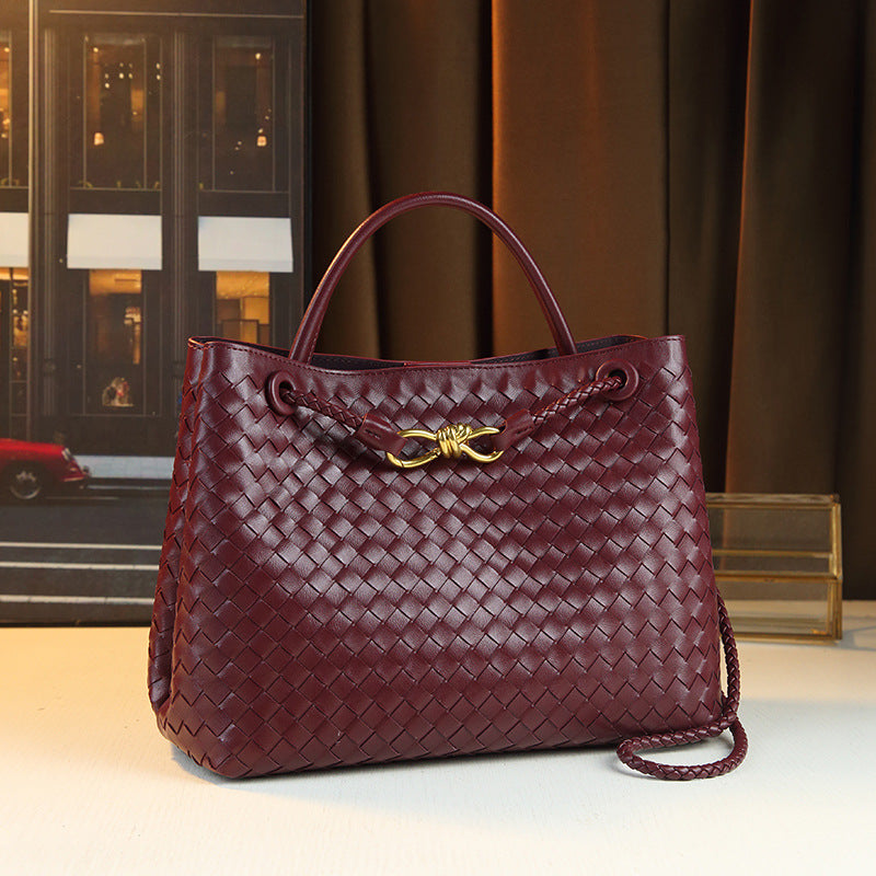 Metal Buckle Bow Woven Bag for Women Casual Shoulder Handbag, Versatile Minimalist Purse with Elegant Bow Detail