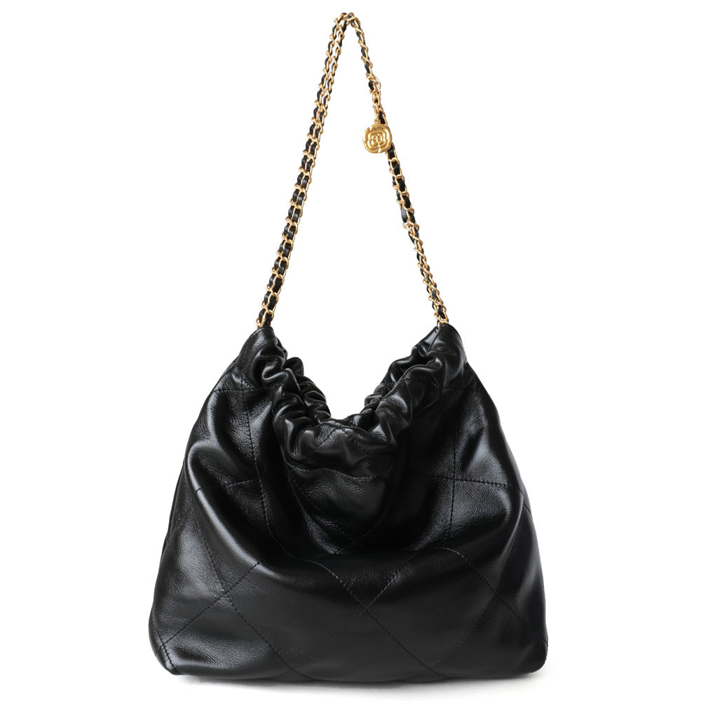 Top Layer Cowhide Quilted Underarm Tote Bag for Women Large Capacity Chain Shoulder Handbag, Classic Purse with Luxurious Texture