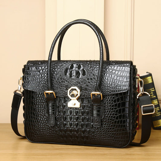 New Arrival Croc-Effect Minimalist Business Briefcase for Men, A Top-Handle Laptop Shoulder Crossbody Bag with High-End Design